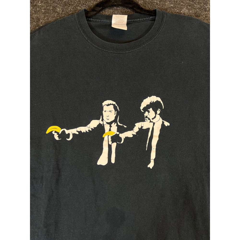 Vintage 90s Pulp Fiction Banana Parody Graphic T-Shirt Black Mens Large Tee